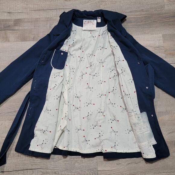 Trovata Birds of Paradis Long Cotton Senhora Coat Size Large Navy Hooded Pockets - Picture 2 of 10